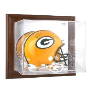 Brown Framed Wall Mounted Football Helmet Display Case with NFL Team Logo   Green Bay Packers Logo  Sports Related Display Cases  Sports & Outdoors