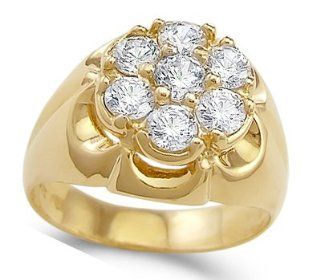 Men's Cluster Cubic Zirconia Ring 14k Yellow Gold Fashion Band 1.50 CT Jewel Tie Jewelry