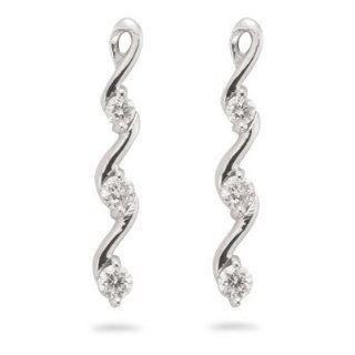 0.30 Cts Diamond Three Stone Twist Earrings in 14K White Gold Jewelry