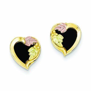 Genuine 10K Yellow Gold Black Hills Gold Onyx Heart Earrings 1.8 Grams Of Gold Dangle Earrings Jewelry