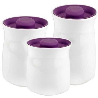 Anchor Hocking 3 Piece Ceramic Studio Canister Set with Eggplant Purple Lids Kitchen & Dining