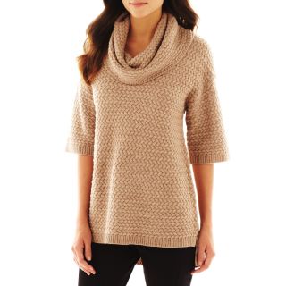 Worthington Textured Cowlneck Tunic Sweater, Camel Heather, Womens