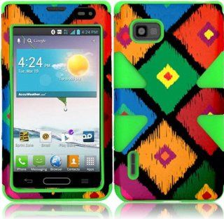For LG Optimus F3 MS659 Dynamic Impact Tribal Cover Case (Colorful Frame Tribal+Neon Green) Cell Phones & Accessories