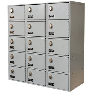 Hallowell Cell Phone And Tablet Locker   7 1/2 X11x5 1/2 Openings   3 Lockers Wide   Padlock Hasp   Light Gray