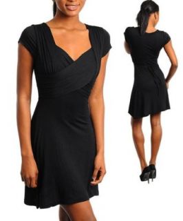 Front Wrap Bodice Short Sleeve Dress Black Short Sleeve Wrap Dress