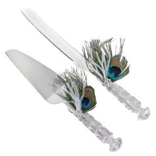 Ivy Lane Design Peacock Collection Cake Knife and Server Set, White Flatware Entertainment Sets Kitchen & Dining
