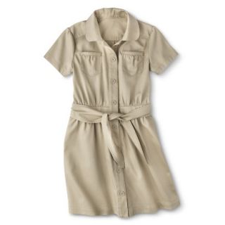 Cherokee Girls School Uniform Short Sleeve Belted Safari Dress   Pita Bread 12