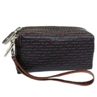 Allegra K Dark Purple Black H Pattern 2 Compartments Zip Up Faux Leather Hand Bag Purse