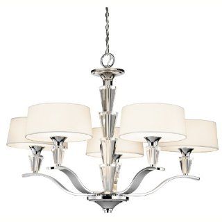 Kichler Lighting 42030CH Crystal Persuasion 5 Light Chandelier, Chrome and White Linen Fabric Shades with Satin Etched Glass Diffusers   Dinning Room Lamps  