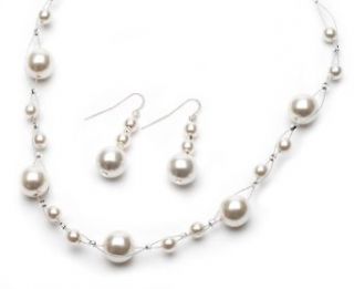 USABride Ivory Floating Simulated Pearl Necklace & Earrings 664 Ivory Jewelry