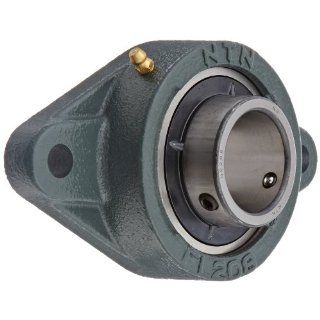 NTN UCFL208D1 Light Duty Flange Bearing, 2 Bolts, Setscrew Lock, Regreasable, Contact and Flinger Seals, Cast Iron, 400mm Bore, 5 43/64" Bolt Hole Spacing Width, 3 15/16" Height, 4002lbf Static Load Capacity, 6542lbf Dynamic Load Capacity Flange