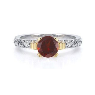 1 Carat Art Deco Garnet Engagement Ring, 14K Two Tone Gold Jewelry