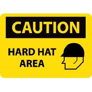 NMC C666AD OSHA Sign, Legend "CAUTION   HARD HAT AREA" with Graphic, 28" Length x 20" Height, Aluminum, Black on Yellow Industrial Warning Signs