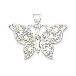 Mother of Pearl Fancy Butterfly Pendant  Sterling Silver Mother of Pearl Fancy Butterfly Pendant Jewelry