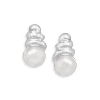 Sterling Silver Cultured Freshwater Pearl with Swirl Top Post Earrings Vishal Jewelry Jewelry
