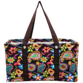 All Purpose Carry It All Canvas Large Collapsible Floral Paisley Print Utility Tote Bag (BROWN) Clothing