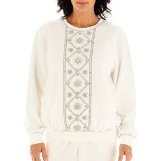 Alfred Dunner Swiss Alps Embroidered Anti Pill Top, Ivory