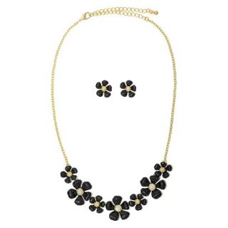 Daisy Flowers and Crystals Enamel and Gold Electroplated Necklace and Earrings