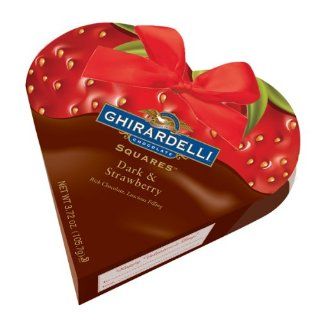 Ghirardelli Chocolate Valentine Dark & Strawberry SQUARES Heart Gift Box, 3.72 oz.  Gourmet Chocolate Gifts  Grocery & Gourmet Food