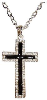 Necklace   Black Rhinestone Encrusted Silvertone Cross   Kiki's Black Shimmer Cross Jewelry