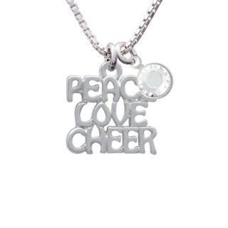Medium ''Peace Love Cheer'' Charm Necklace with Clear Crystal Drop Pendant Necklaces Jewelry