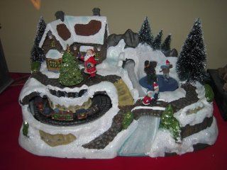 Winter Wonderland Fiber Optic Village with Train   Holiday Collectible Buildings