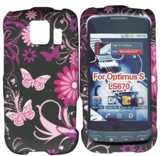 Pink Butterflies LG Optimus S, U, V LS670 Sprint, Virgin Mobile, U.S Cellular Case Cover Hard Phone Case Snap on Cover Rubberized Touch Faceplates Cell Phones & Accessories