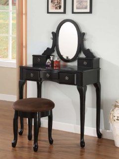 BLACK Finish VANITY TABLE SET with STOOL / Desk Wood  Home And Garden Products  