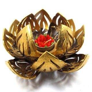 Coconut Shell Tealight Candle Holder, Lotus Flower, Large, Natural Colored   Tea Light Holders