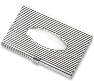 Business Card Holder   Oval Center with Ribbed Metal   Free Engraving 