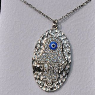 Silver Evil Eye Hamsa Pendant with Adjustable 16"   18" Chain Jewelry