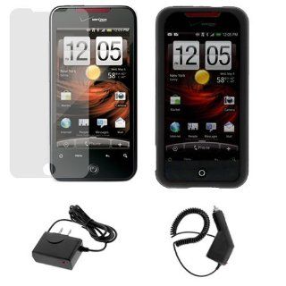 GTMax Rapid Car Charger + Home Travel Charger + Black Silicone Skin Soft Cover Case + LCD Screen Protector for Verizon HTC Droid Incredible Cell Phones & Accessories