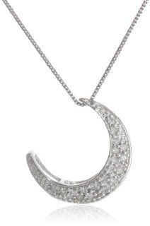 10k White Gold Diamond Crescent Pendant Necklace 1/10 Cttw, 18" Moon Necklace Jewelry