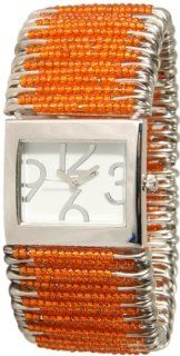 Geneva Women's Orange Fancy Safety Pin Stretch Bracelet Watch Watches