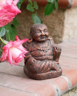 Cast Stone Bronze Laughing Buddha Statue Sculpture   Copper Finish  Outdoor Statues  Patio, Lawn & Garden