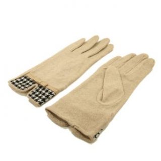Elegant Women's Wool Gloves with Bow & Houndstooth Trim   Different Colors Available, Beige, S/M Cold Weather Gloves