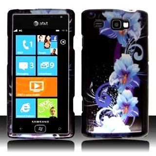 Samsung Focus Flash i677 i 677 Black with Blue Floral Flowers Design Snap On Hard Protective Cover Case Cell Phone Cell Phones & Accessories