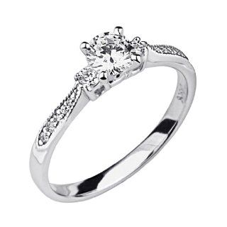 14K White Gold 1/2 CT Center Round cut Diamond with Round Side stone Ladies Women Wedding Engagement Ring Band (5/8 CTW., G H Color, SI Clarity) The World Jewelry Center Jewelry