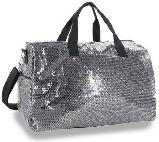 Pewter Grey Glittery Sequined Large Fashion Duffle Bag 