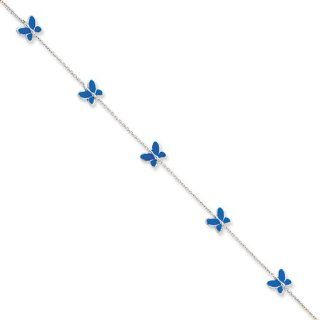 14 Karat White Gold Butterfly Anklet, 10 Inch Jewelry