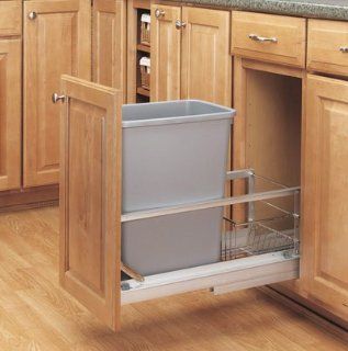Rev A Shelf RS5349.15DM.117 10.75 in. Soft Close, Floor Mount, Single 35 qt Bin   Silver Kitchen Waste Bins Kitchen & Dining
