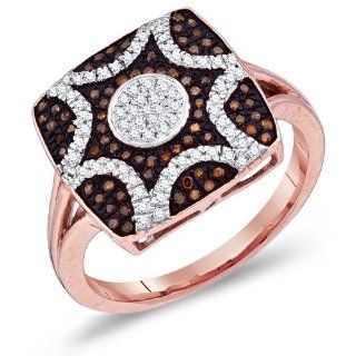 Brown Diamond Ring Square Band Fashion 10k Rose Gold (0.33 ct.tw) Promise Rings Jewelry