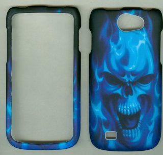 Samsung Exhibit II li 2 4G Galaxy W 4G SGH T679 T679M i8150 T MOBILE Phone CASE COVER SNAP ON HARD RUBBERIZED SNAP ON FACEPLATE PROTECTOR NEW HUNTER CAMO BLUE FLAME SKULL Cell Phones & Accessories