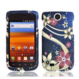 For T Mobil Samsung Exhibit II 4G T679 Accessory   Blue Flower Galaxy C Hard Case Proctor Cover with LF Screen Wiper Cell Phones & Accessories