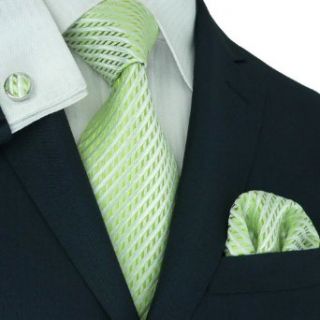 Landisun 653 Light Green Solids Mens Silk Tie Set Tie+Hanky+Cufflinks Exclusive at  Men�s Clothing store