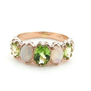9K Rose Gold Ladies Peridot & Colorful Fiery Opal Ring   Finger Sizes 5 to 12 Available Jewelry