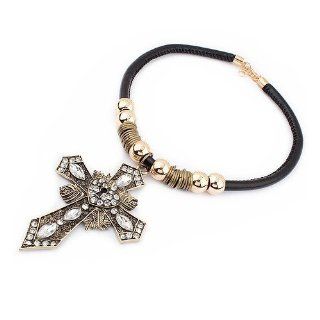 Move&Moving Metal Rhinestone Western Cross Shield Style Necklace Jewelry