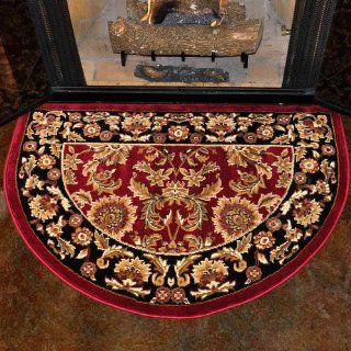 46'' Half Round Red and Black Kashan Hearth Rug   Area Rugs