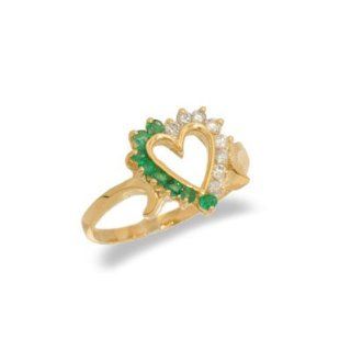 14K Yellow Gold Diamond and Emerald Heart Shaped Ring Size 7 Enchanted Jewelry Jewelry