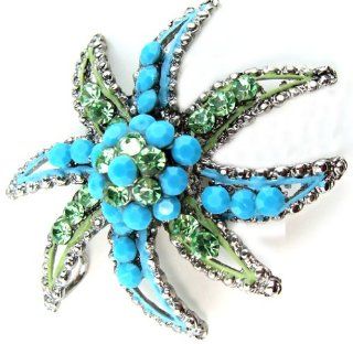 Turquoise and Peridot Green Colored Crystal Star Fish Brooch / Pendant with Free Choker Jewelry